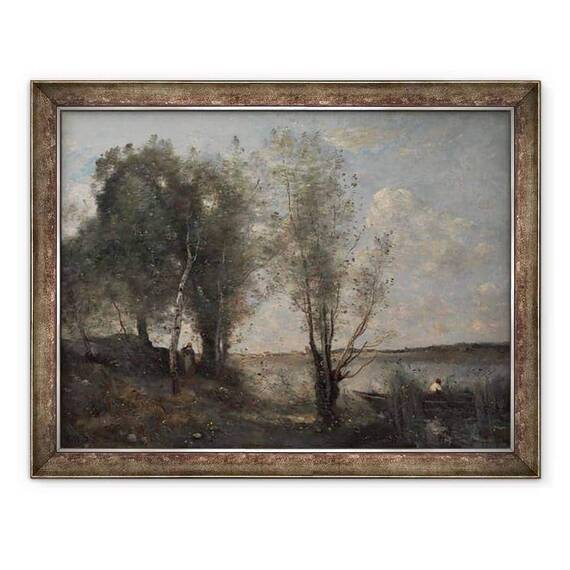 Tablou inramat - Jean Baptiste Camille Corot - Barca printre stuf - - Roveli