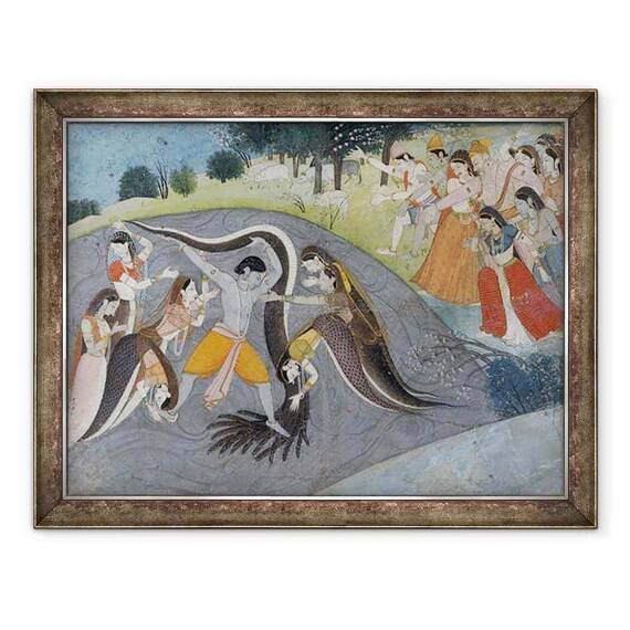 Tablou inramat - Scoala indiana - Krishna supunandu-l pe Kaliya, demonul sarpe - - Roveli