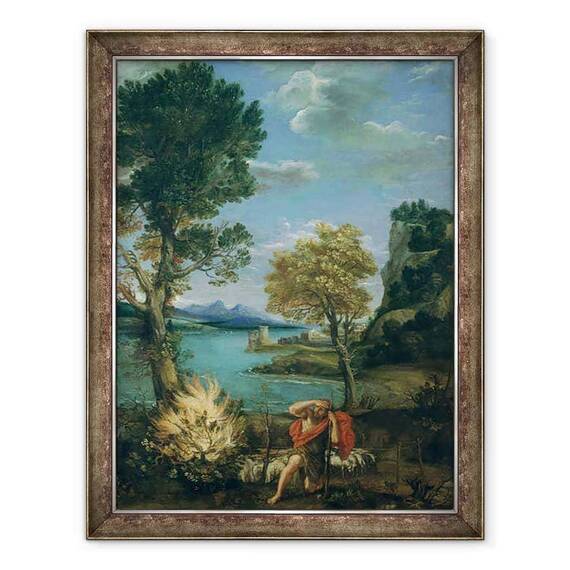 Tablou inramat - Domenichino - Peisaj cu Moise si Arderea Bush - - Roveli