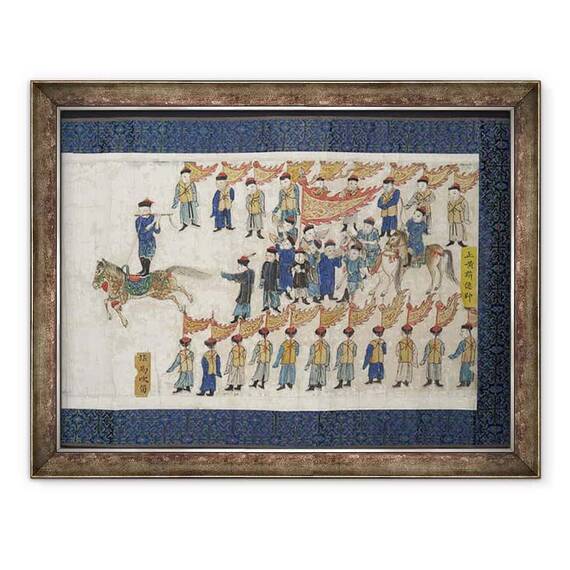 Tablou inramat - Scoala chineza - Concursul de calarie pentru imparatul Shunzhi, handscroll - - Roveli
