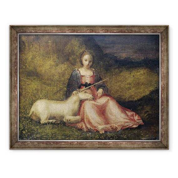 Tablou inramat - Scoala Italiana - Femeie cu unicorn, anonima - - Roveli