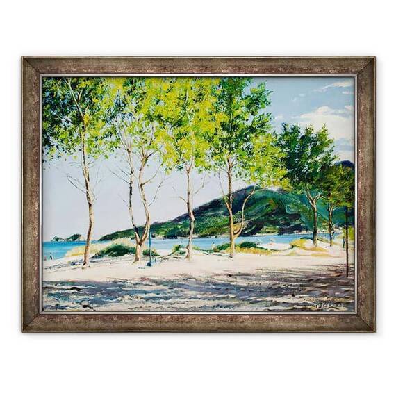 Tablou inramat - Tony Fandino - Copaci pe malul marii in Thassos - - Roveli