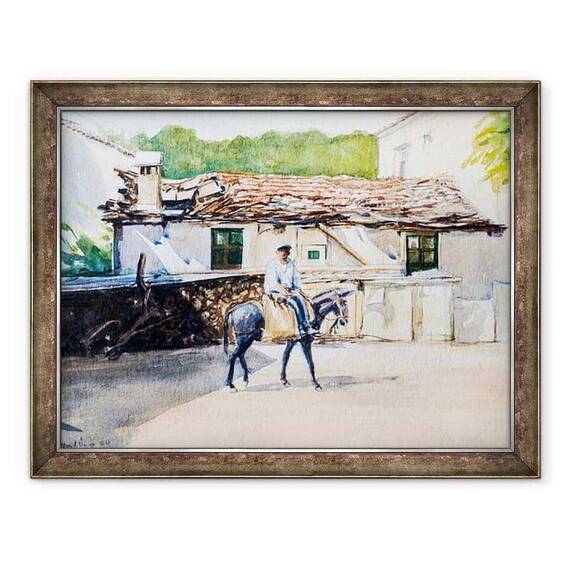 Tablou inramat - Tony Fandino - Om pe magar in Skiathos - - Roveli