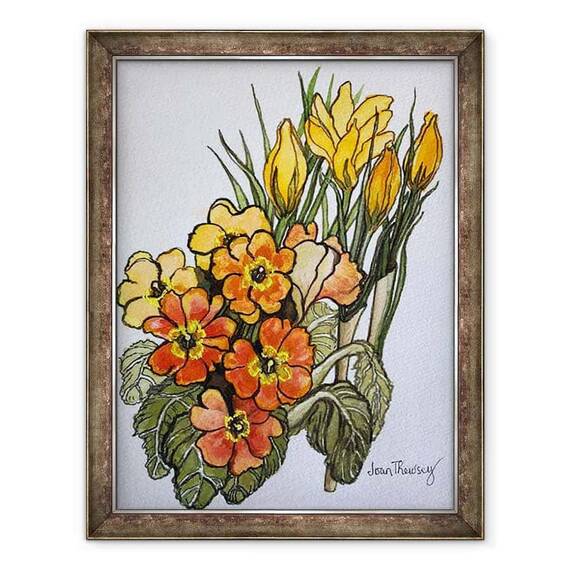 Tablou inramat - Joan Thewsey - Crocus si Primrose - - Roveli