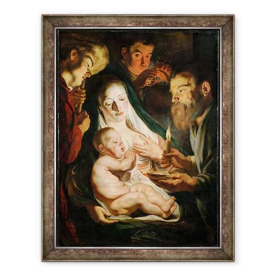 Tablou inramat - Jacob Jordaens - Sfanta familie cu pastori - - Roveli