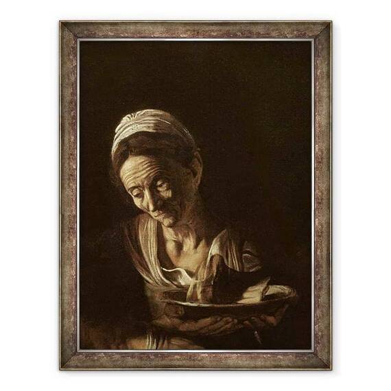 Tablou inramat - Michelangelo Merisi da Caravaggio - Detaliu al sotiei hangiului de la Cina de la Emmaus - - Roveli