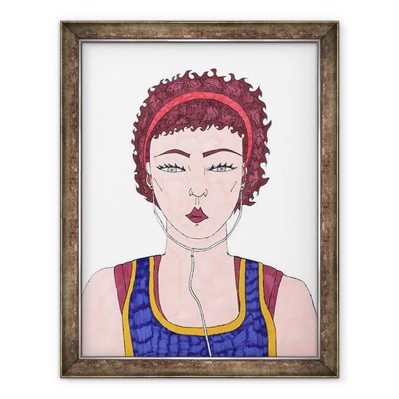 Tablou inramat - Daisy de Villeneuve - Fata cu casti - - Roveli