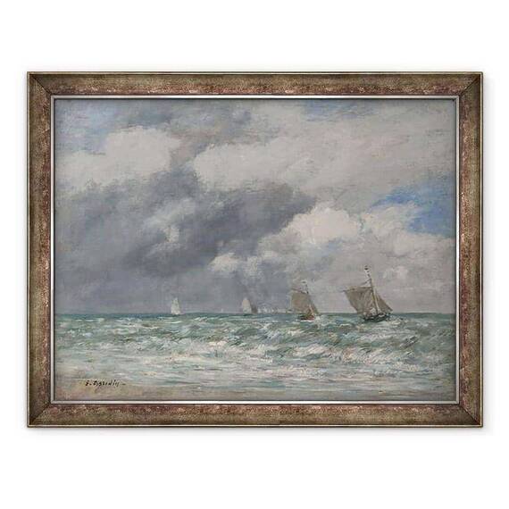 Tablou inramat - Eugene Louis Boudin - Barci cu panze langa Trouville - - Roveli