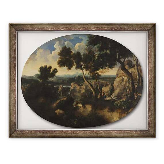 Tablou inramat - Gaspard Poussin Dughet - Peisaj stancos cu vanatori - - Roveli