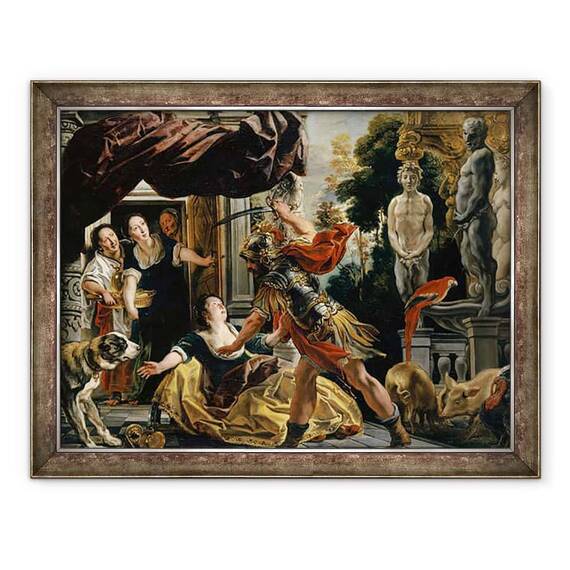 Tablou inramat - Jacob Jordaens - Ulise ameninta Circe - - Roveli