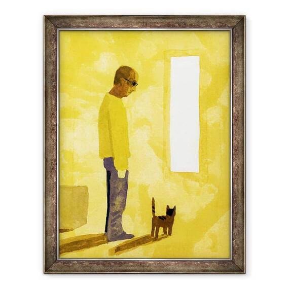 Tablou inramat - Hiroyuki Izutsu - Camera in care s-a terminat mutarea. Un barbat cu o pisica、2017， - - Roveli