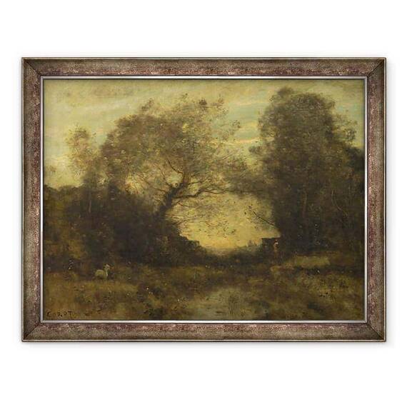 Tablou inramat - Jean Baptiste Camille Corot - Iazul de la intrarea in padure - - Roveli