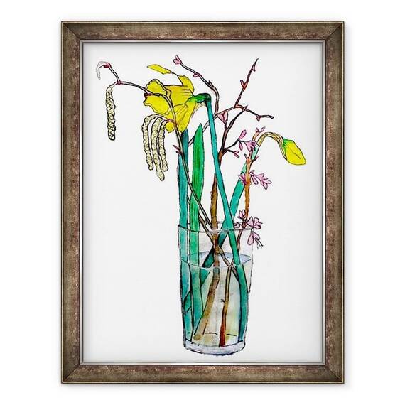 Tablou inramat - Sarah Thompson-Engels - Narcisele si catkins - - Roveli