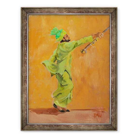Tablou inramat - Sue Wales - Dansator verde indian cu chimta, 2020 - - Roveli