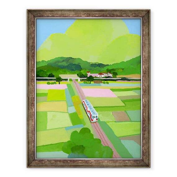 Tablou inramat - Hiroyuki Izutsu - Mare munte verde si camp de orez - - Roveli