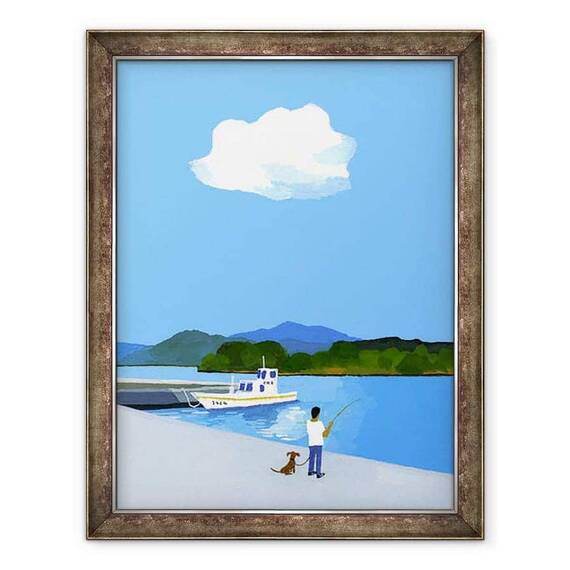 Tablou inramat - Hiroyuki Izutsu - Pescuitul in port. - - Roveli