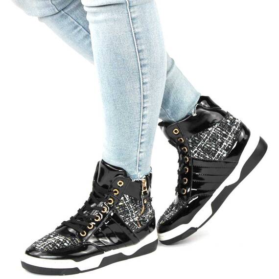 Ghete dama lacuite cu talpa cusuta, joasa, pentru tinute casual-sport JD-D72-BLACK, Culoare (12): Negru, Marime (12): 41 - - Roveli