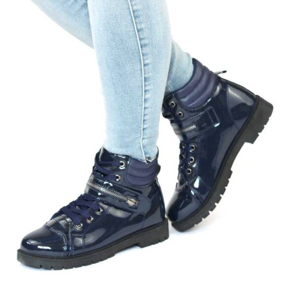 Ghete dama lacuite cu talpa cusuta, joasa, pentru tinute casual-sport ZJY-D17-DK.BLUE, Culoare (12): Albastru, Marime (12): 36 - - Roveli