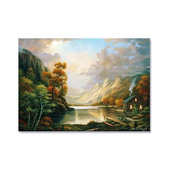Tablou Canvas - Toamna langa lac, Copaci, Natura, Casa - - Roveli