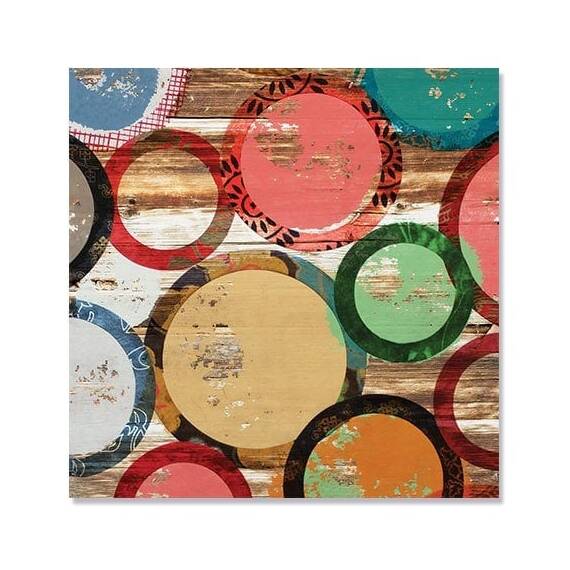 Tablou Canvas - Ambianta IV, Cercuri, Culori, Buline, Maro, Verde, Rosu - - Roveli