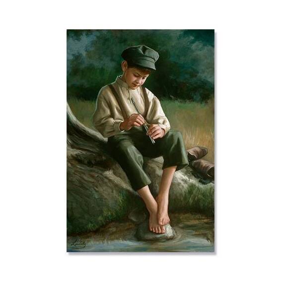 Tablou Canvas - Baietel cu fluier, Copil, Verde, Marime: 60 x 90 cm - - Roveli