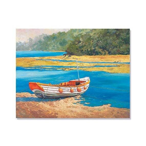 Tablou Canvas - Barca de pescuit, Mal, Lac, Apa, Marime: 80 x 100 cm - - Roveli
