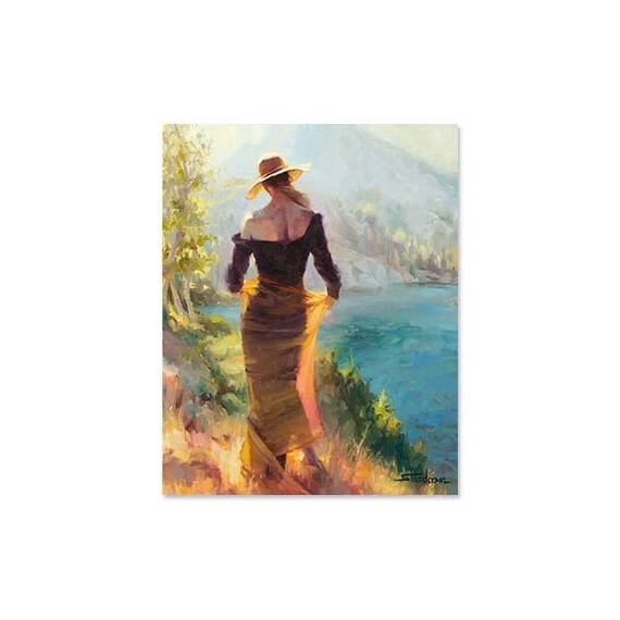 Tablou Canvas - Doamna langa lac, Mal, Copac, Retro, Marime: 60 x 75 cm - - Roveli