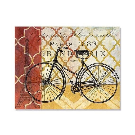 Tablou Canvas - Ciclism I, Bicicleta, Paris, Turnul Eiffel, Retro, Franta - - Roveli