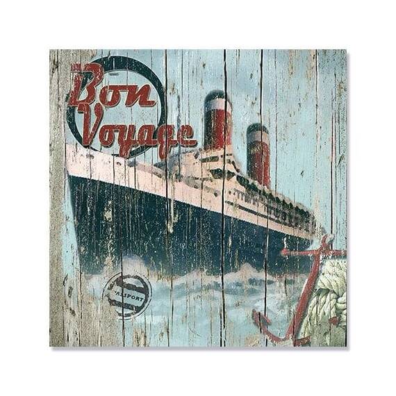 Tablou Canvas - Bon Voyage, Drum bun, vapor, calatorie, Retro, Marime: 70 x 70 cm - - Roveli