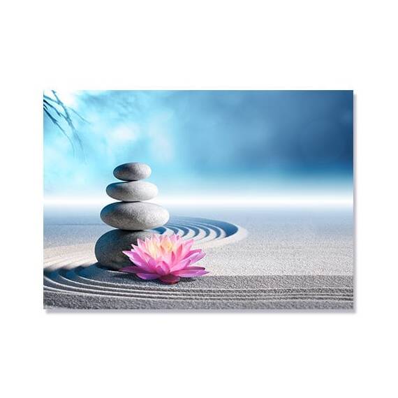 Tablou Canvas - Crin in nisip si pietre intr-o gradina zen, Floare, Roz, Albastru - - Roveli