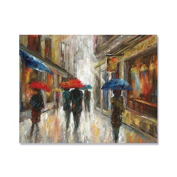 Tablou Canvas - Plimbare in ploaie II, Umbrela, Strada, Marime: 80 x 100 cm - - Roveli