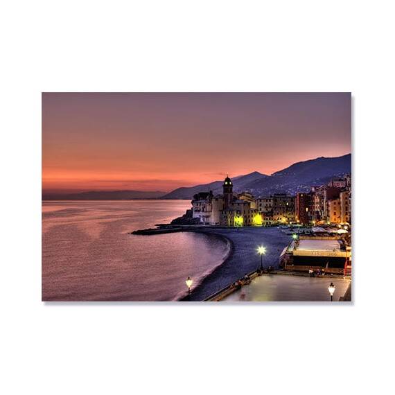 Tablou Canvas - Apus în Camogli, oras, malul marii, Seara, Amurg - - Roveli