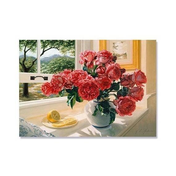Tablou Canvas - Flori intr-o vaza, Lamaie, Geam, Marime: 75 x 100 cm - - Roveli