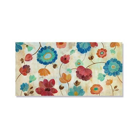 Tablou canvas - Gradina de margene, flori, natura III, Albastru, Rosu, Galben - - Roveli