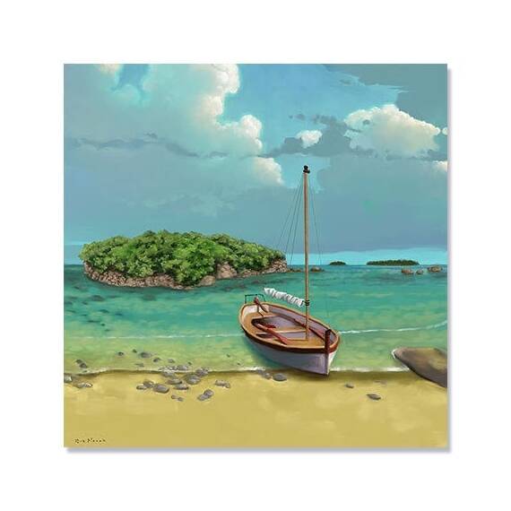 Tablou Canvas - Plutire in senin, Barca, Lac, Insula, Nori - - Roveli