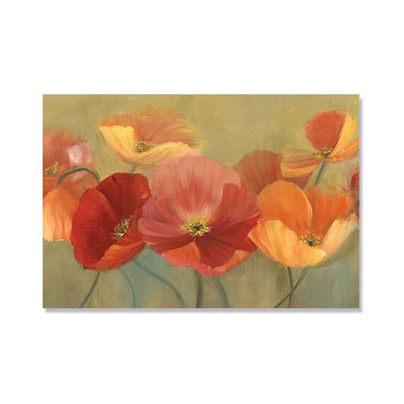 Tablou Canvas - Flori de maci infloriti, Retro, Galben, Rosu - - Roveli