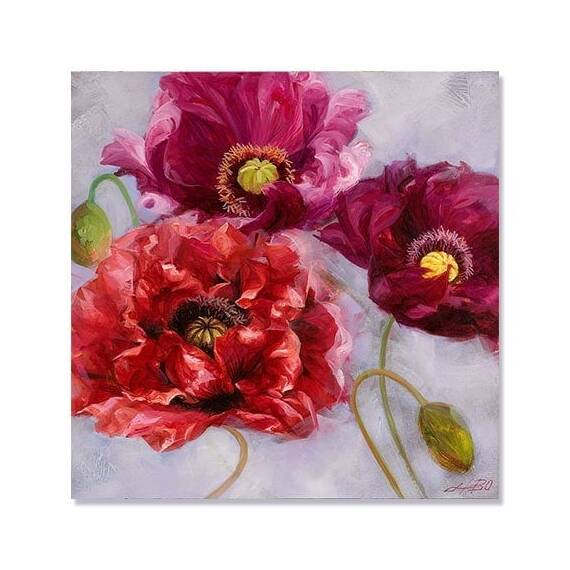 Tablou Canvas - Flori de maci II, Plante, Rosu, Mov, Marime: 60 x 60 cm - - Roveli