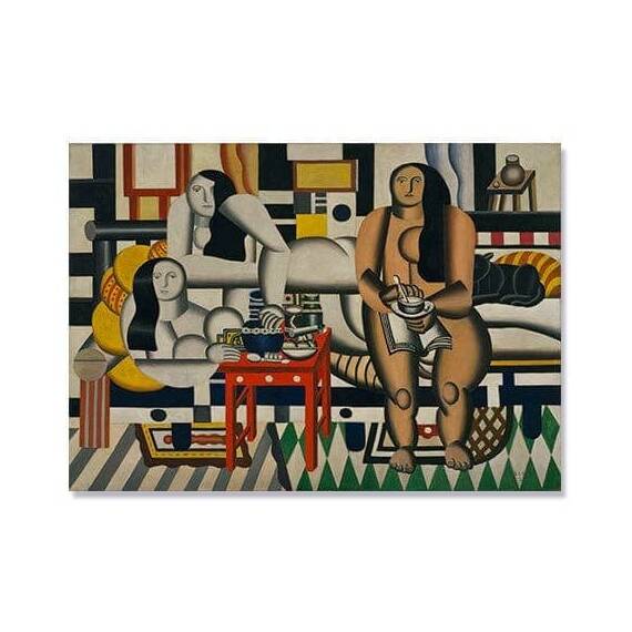 Tablou Canvas - Trei femei, Abstract, Oameni, Portocaliu, Verde, Galben, Marime: 75 x 100 cm - - Roveli