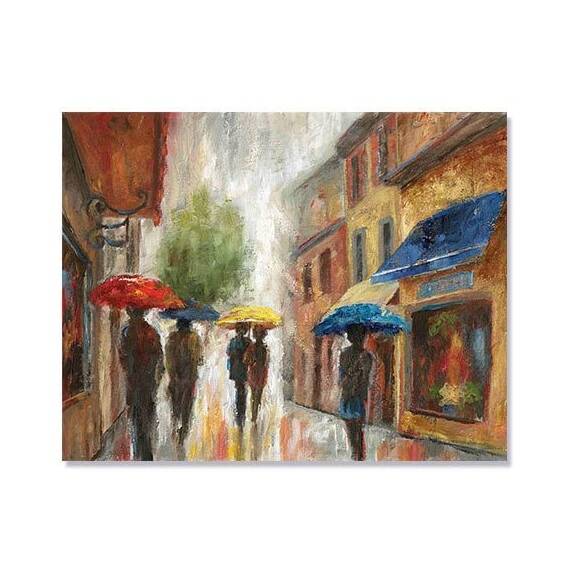 Tablou Canvas - Plimbare in ploaie I, Umbrela, Strada, Marime: 80 x 100 cm - - Roveli