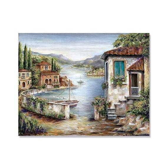 Tablou Canvas - Toscana, Italia, Case, Lac - - Roveli