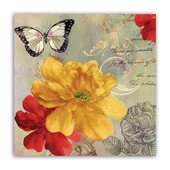 Tablou Canvas - Floral, Vintage, Fluture, Marime: 60 x 60 cm - - Roveli