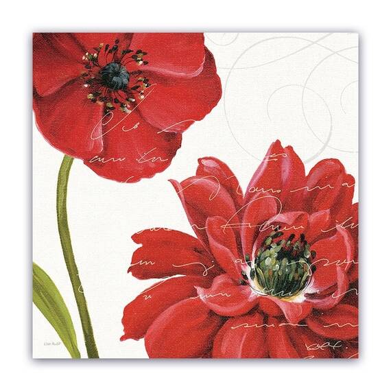 Tablou Canvas -Floral, Vintage, Mac Rosu, Marime: 60 x 60 cm - - Roveli