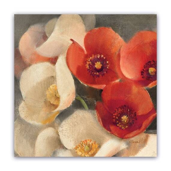 Tablou Canvas -Floral, Vintage, Papadie, Alb, Rosu, Marime: 60 x 60 cm - - Roveli