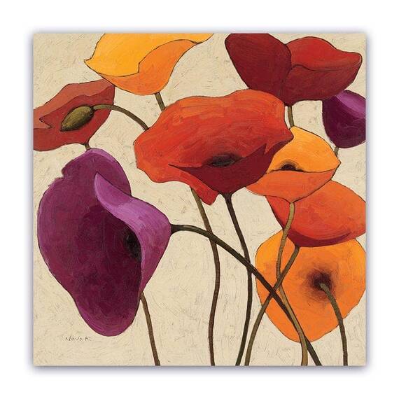 Tablou Canvas -Floral, Vintage, Papadie, Violet, Rosu - - Roveli
