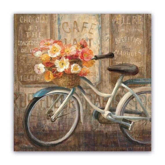 Tablou Canvas - Floral, Bicicleta, Buchet de Flori, Marime: 60 x 60 cm - - Roveli