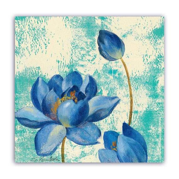 Tablou Canvas - Floral, Vintage, Albastru, Lalea, Marime: 60 x 60 cm - - Roveli