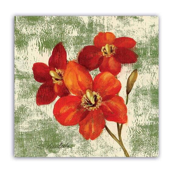 Tablou Canvas - Floral, Vintage, Rosu, Narcis, Marime: 60 x 60 cm - - Roveli