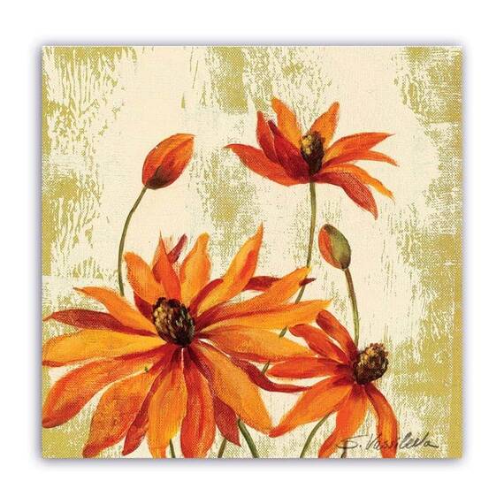 Tablou Canvas - Floral, Vintage, Portocaliu, Marime: 60 x 60 cm - - Roveli