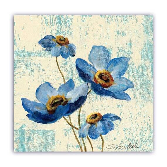 Tablou Canvas - Floral, Vintage, Albastru, Narcis - - Roveli