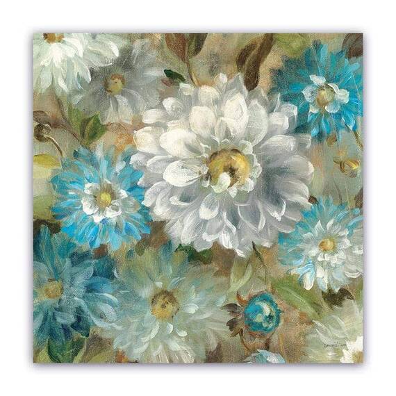 Tablou Canvas - Vintage, Flori, Alb, Albastru, Marime: 60 x 60 cm - - Roveli